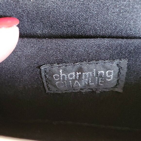 Evening Bag Clutch Purse Formal Black Velvet Baroque Metal Clasp Chain Strap - Picture 7 of 10